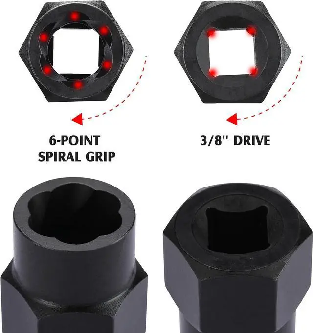 Alt view image 4 of 7 - MIXPOWER 13-Piece 3/8-inch Impact Bolt & Nut Remover Set, Nut Extractor Socket, Bolt Remover Tool Set with Hex Adapter, Metric and SAE