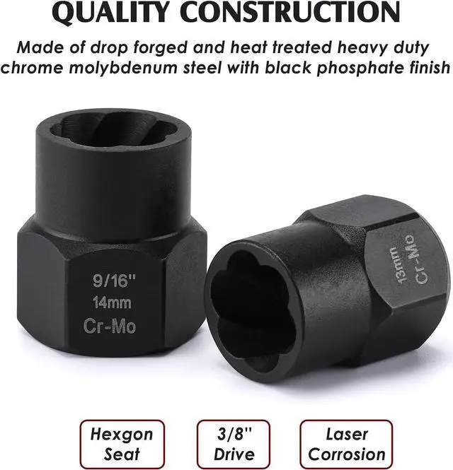 Alt view image 5 of 7 - MIXPOWER 13-Piece 3/8-inch Impact Bolt & Nut Remover Set, Nut Extractor Socket, Bolt Remover Tool Set with Hex Adapter, Metric and SAE