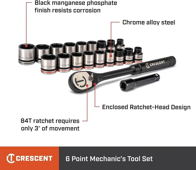 Alt view image 3 of 7 - Crescent 20 Piece X10 3/8" Drive 6 Point Standard SAE/Metric Mechanics Tool Set - CSWS38B