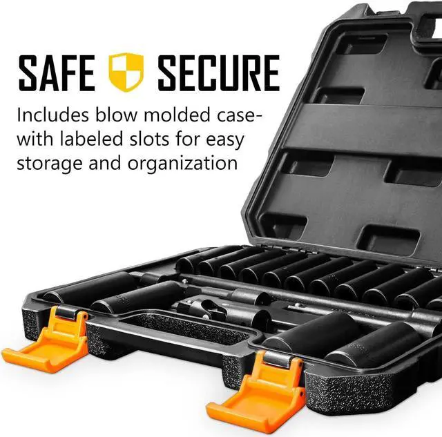Alt view image 5 of 7 - BOEN 1/2" Drive Metric Deep Impact Socket Set, 20 Piece Cr-V Steel Metric Socket Set 10mm-24mm, Includes Extension Bars, Universal Joint and Adapter, 6 Point Design, Meets ANSI Standards