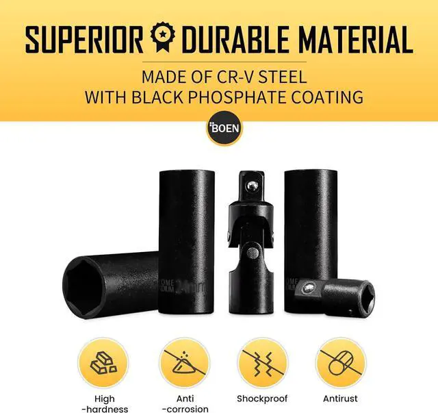 Alt view image 4 of 7 - BOEN 1/2" Drive Metric Deep Impact Socket Set, 20 Piece Cr-V Steel Metric Socket Set 10mm-24mm, Includes Extension Bars, Universal Joint and Adapter, 6 Point Design, Meets ANSI Standards
