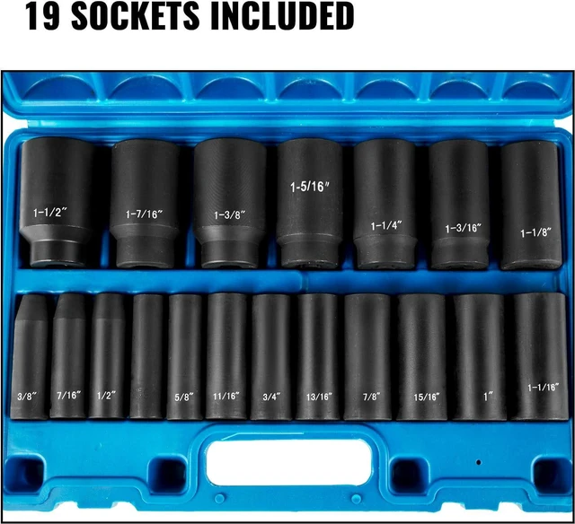 Alt view image 5 of 7 - VEVOR Impact Socket Set 1/2 Inches 19 Piece Impact Sockets, Deep Socket, 6-Point Sockets, Cr-V, 1/2 Inches Drive Socket Set Impact 3/8 inch - 1-1/2 inch, with a Storage Cage, Blue