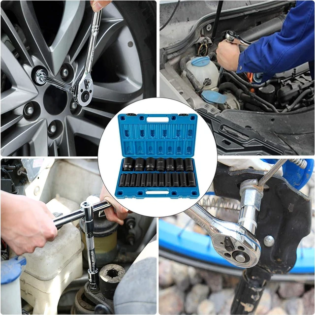 Alt view image 7 of 7 - VEVOR Impact Socket Set 1/2 Inches 19 Piece Impact Sockets, Deep Socket, 6-Point Sockets, Cr-V, 1/2 Inches Drive Socket Set Impact 3/8 inch - 1-1/2 inch, with a Storage Cage, Blue