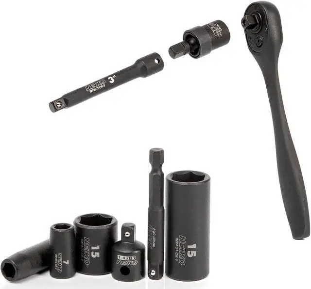 Alt view image 5 of 6 - NEIKO 02437A 1/4 Drive Impact Socket Set 54 Piece Metric & Standard, Deep & Shallow Chrome Vanadium Steel 3/8 to 1/4 Reducer Hex Shank Adapter, Metric and Standard, Deep Socket Set