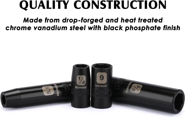 Alt view image 4 of 7 - MIXPOWER 55 Pieces 1/4" Dr. Impact Socket Set, CR-V, 6 Point, SAE/Metric, 5/32 Inch - 9/16 Inch, 4mm - 15mm, Shallow/Deep, Including Adapter, Extension, Universal Joint