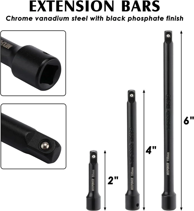 Alt view image 5 of 7 - MIXPOWER 55 Pieces 1/4" Dr. Impact Socket Set, CR-V, 6 Point, SAE/Metric, 5/32 Inch - 9/16 Inch, 4mm - 15mm, Shallow/Deep, Including Adapter, Extension, Universal Joint