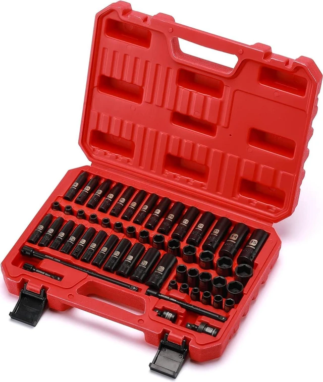 Alt view image 7 of 7 - MIXPOWER 55 Pieces 1/4" Dr. Impact Socket Set, CR-V, 6 Point, SAE/Metric, 5/32 Inch - 9/16 Inch, 4mm - 15mm, Shallow/Deep, Including Adapter, Extension, Universal Joint