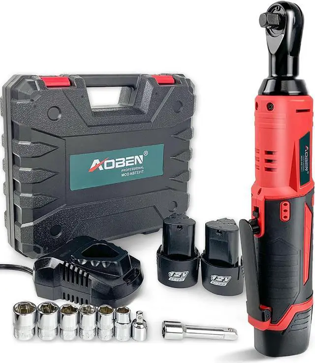 Main image of Cordless Electric Ratchet Wrench Set, AOBEN 3/8" 12V Power Ratchet Tool Kit with 2 Packs 2000mAh Lithium-Ion Battery and Charger