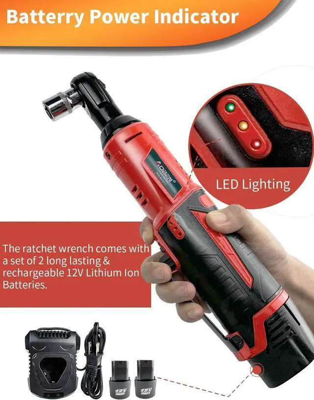 Alt view image 4 of 7 - Cordless Electric Ratchet Wrench Set, AOBEN 3/8" 12V Power Ratchet Tool Kit with 2 Packs 2000mAh Lithium-Ion Battery and Charger