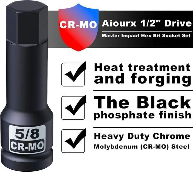 Alt view image 2 of 5 - Aiourx 1/2" Drive Master Impact Hex Bit Socket Set, SAE 1/4" - 3/4", 10 Pieces 1/2" Drive Impact Allen Bit Socket Set, Cr-Mo Steel, Heavy Duty Storage Case