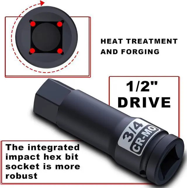 Alt view image 4 of 5 - Aiourx 1/2" Drive Master Impact Hex Bit Socket Set, SAE 1/4" - 3/4", 10 Pieces 1/2" Drive Impact Allen Bit Socket Set, Cr-Mo Steel, Heavy Duty Storage Case