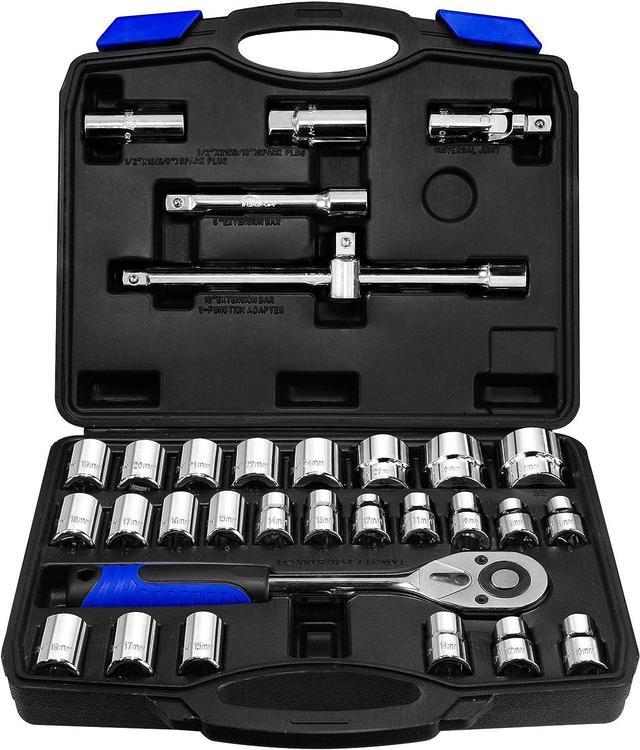 Mechanics tool set with deals ratcheting wrenches