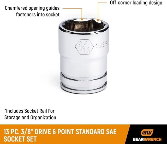 Alt view image 3 of 6 - GEARWRENCH 13 Pc. 3/8" Drive 6 Pt. Standard Socket Set, SAE - 80553