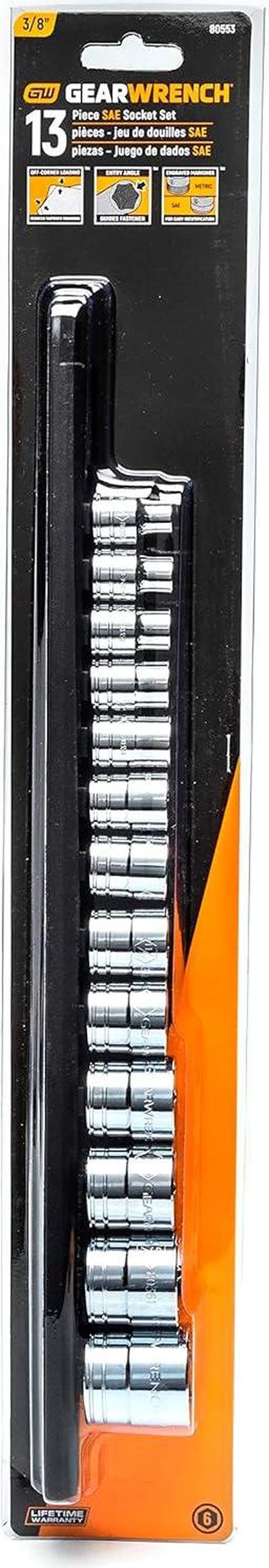 Alt view image 4 of 6 - GEARWRENCH 13 Pc. 3/8" Drive 6 Pt. Standard Socket Set, SAE - 80553