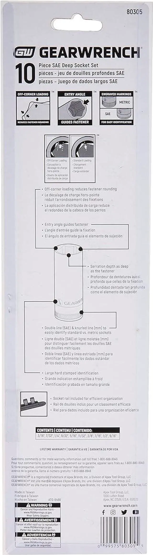 Alt view image 3 of 4 - GEARWRENCH 10 Pc. 1/4" Drive 6 Pt. Deep Socket Set, SAE - 80305