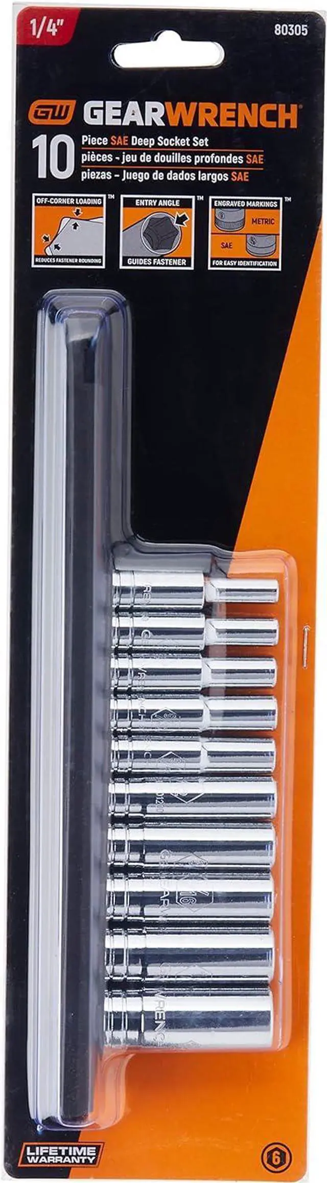 Alt view image 2 of 4 - GEARWRENCH 10 Pc. 1/4" Drive 6 Pt. Deep Socket Set, SAE - 80305