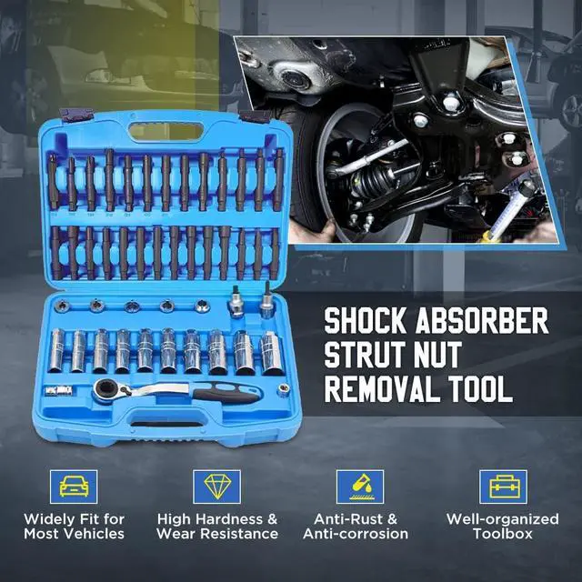 Alt view image 2 of 7 - Socket Wrench Set 47PCS Shock Absorber Strut Nut Removal Tool Socket Set Pass Through Socket Set High Hardness Shock Absorber Socket Wrench Kit for All Vehicles Ratchet and Socket Set Suspension Tools