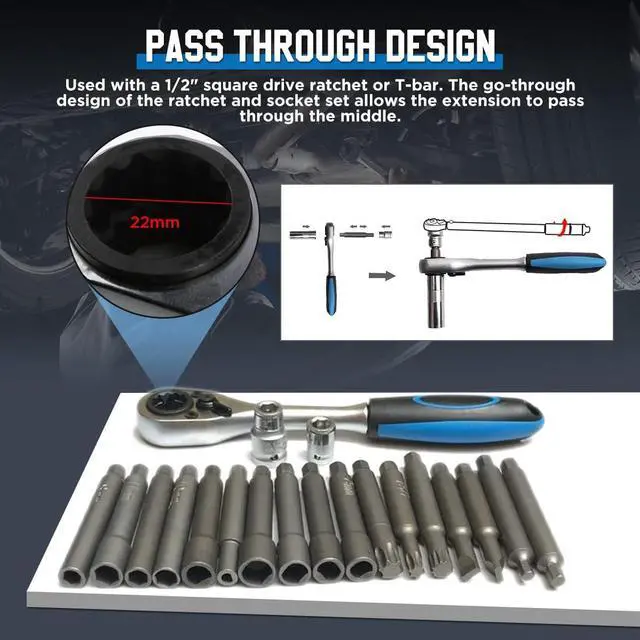 Alt view image 6 of 7 - Socket Wrench Set 47PCS Shock Absorber Strut Nut Removal Tool Socket Set Pass Through Socket Set High Hardness Shock Absorber Socket Wrench Kit for All Vehicles Ratchet and Socket Set Suspension Tools