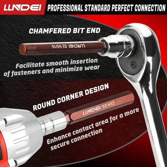 Alt view image 4 of 7 - LLNDEI 3/8-Inch Drive Extra Long Allen Hex Bit Socket Set 19PCS- Standard SAE & Metric (1/8"-3/8", 3-12mm), CR-V&S2 Alloy Steel, Durable Tool Accessories Kit for Mechanics(Black Case)