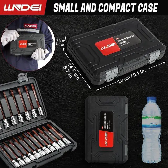 Alt view image 5 of 7 - LLNDEI 3/8-Inch Drive Extra Long Allen Hex Bit Socket Set 19PCS- Standard SAE & Metric (1/8"-3/8", 3-12mm), CR-V&S2 Alloy Steel, Durable Tool Accessories Kit for Mechanics(Black Case)