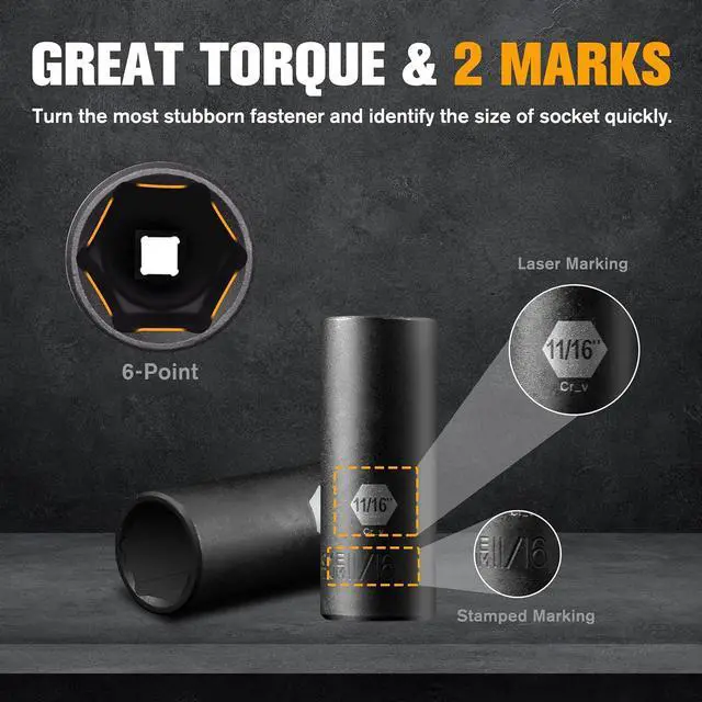 Alt view image 3 of 7 - PGROUP 3/8 Inch Drive Deep Impact Socket Set, 15-Piece 6 Point Standard SAE Sizes(1/4-Inch to 1"),Includes 3", 6"Impact Extension Bars,Cr-V Steel Socket Set with Heavy Duty Storage Case