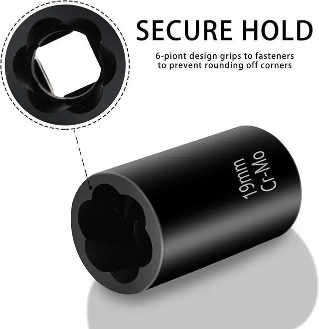 Alt view image 4 of 7 - Twist Socket Set Lug Nut Remover Extractor Tool 5 Piece Metric Bolt and Lug Nut Extractor Socket Tools ,ith Center Punch Bar (17mm - 22mm)