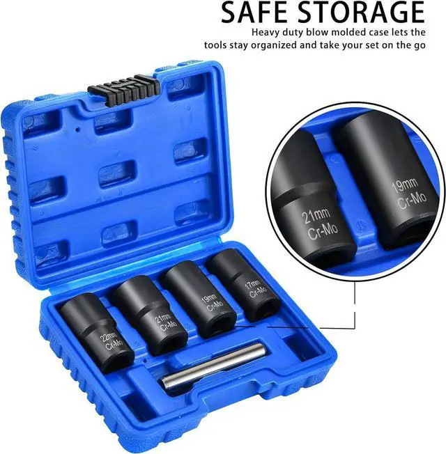 Alt view image 5 of 7 - Twist Socket Set Lug Nut Remover Extractor Tool 5 Piece Metric Bolt and Lug Nut Extractor Socket Tools ,ith Center Punch Bar (17mm - 22mm)