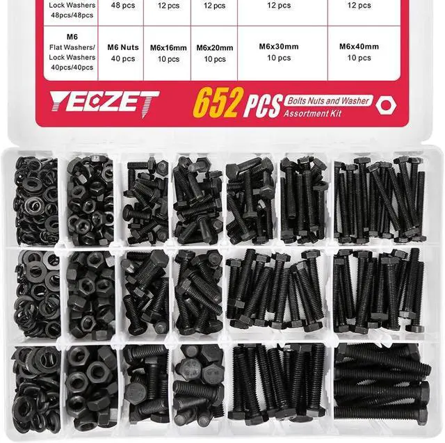 Main image of YEEZET 163 Set M4 M5 M6 Heavy Duty Bolts and Nuts Assortment Kit Alloy Steel Grade 8.8 Includes 13 Most Common Sizes