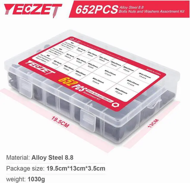 Alt view image 2 of 7 - YEEZET 163 Set M4 M5 M6 Heavy Duty Bolts and Nuts Assortment Kit Alloy Steel Grade 8.8 Includes 13 Most Common Sizes