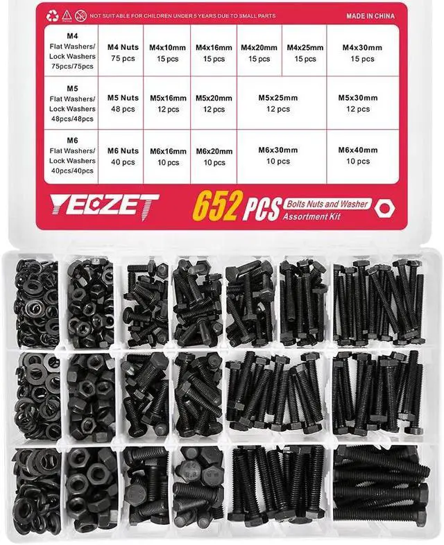 Alt view image 4 of 7 - YEEZET 163 Set M4 M5 M6 Heavy Duty Bolts and Nuts Assortment Kit Alloy Steel Grade 8.8 Includes 13 Most Common Sizes