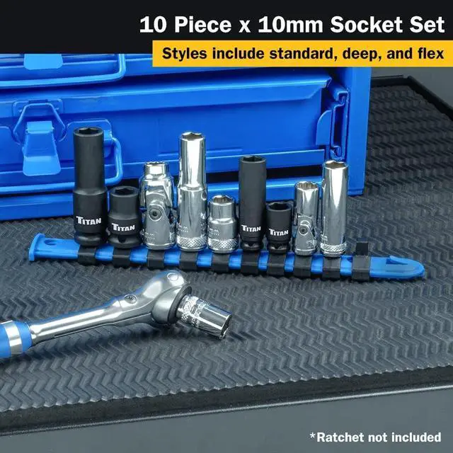 Alt view image 4 of 4 - Titan - 10 Pc. 1/4 in. and 3/8 in. Dr. 10 Mm Socket Set (68660)