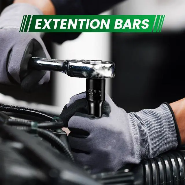 Alt view image 7 of 7 - Steel Vision 3/8" and 1/2 Drive Impact Socket Set, 35 Pieces Metric/SAE Shallow Socket, Cr-V, 6-Point, Includes Socket Adapter and Extension Bars, Portable Storage Case