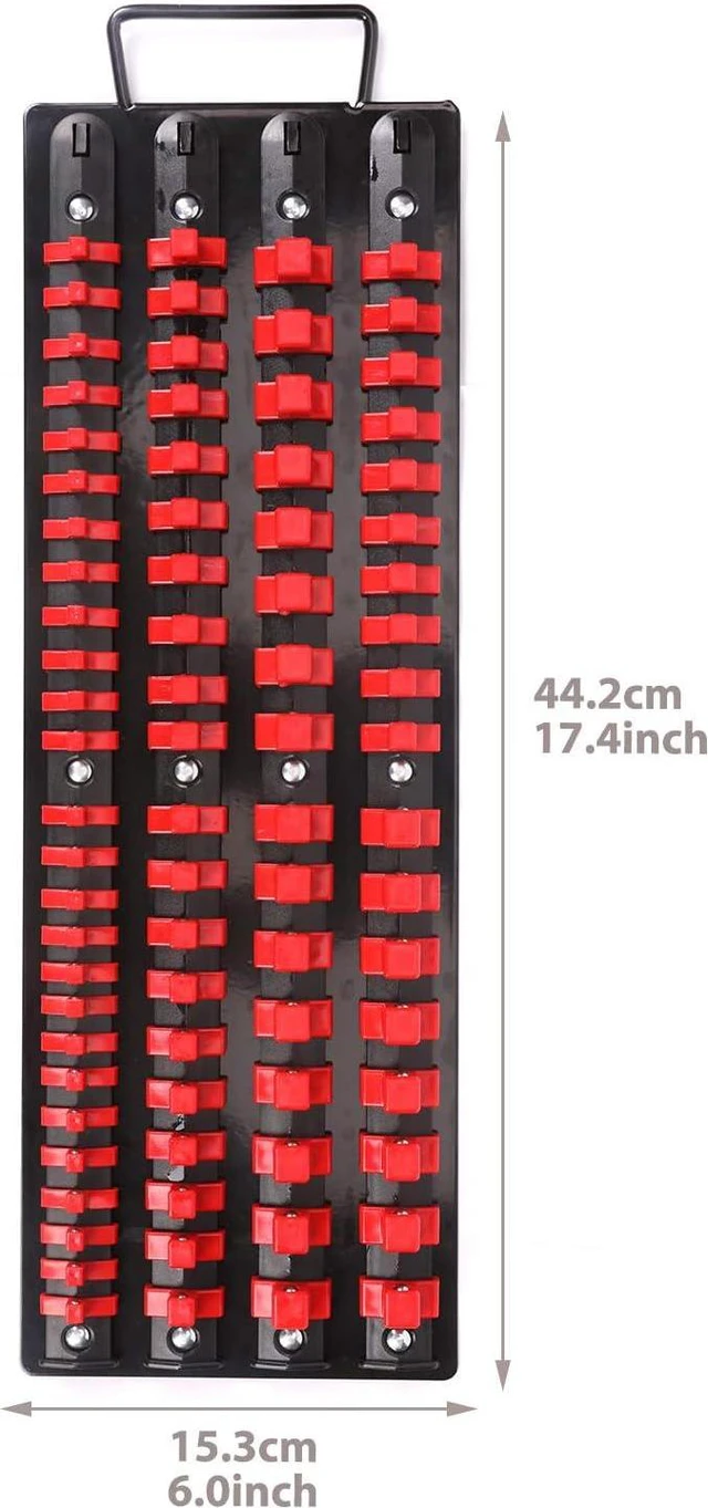Alt view image 6 of 6 - CASOMAN 80-Piece Portable Socket Organizer Tray, 2 Pcs Set, Blue & Red, 1/4-Inch, 3/8-Inch, 1/2-Inch,Heavy Duty Socket Organizer, Black Rails, Blue & Red Clips