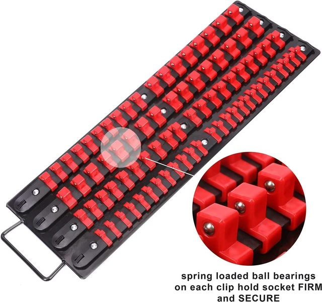 Alt view image 5 of 6 - CASOMAN 80-Piece Portable Socket Organizer Tray, 2 Pcs Set, Blue & Red, 1/4-Inch, 3/8-Inch, 1/2-Inch,Heavy Duty Socket Organizer, Black Rails, Blue & Red Clips