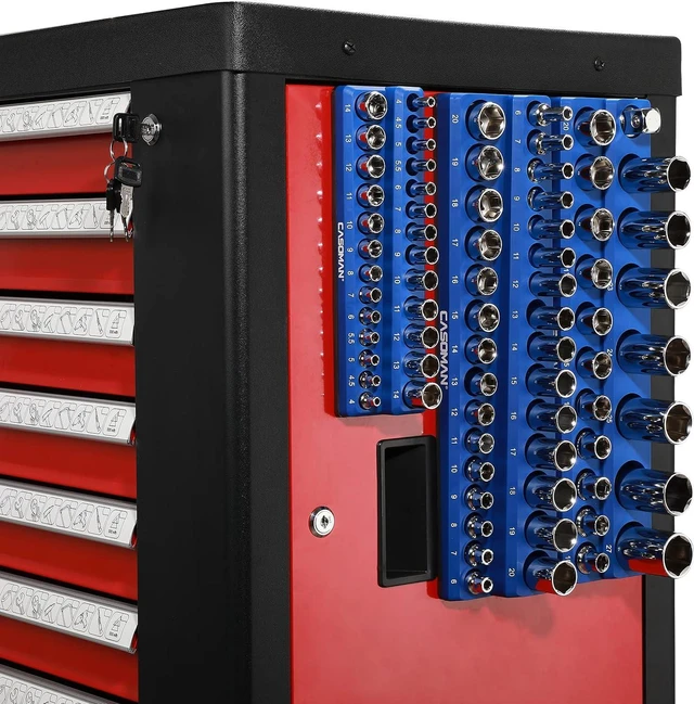Alt view image 5 of 7 - CASOMAN Magnetic Socket Organizer, 6 Piece Socket Holder Kit, 1/2-inch, 3/8-inch, 1/4-inch Drive, Holds 143 SAE&Metric Sockets, Red & Blue, Professional Quality Tools Organizer, Socket Not Included