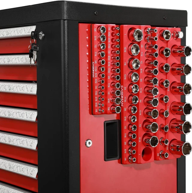 Alt view image 6 of 7 - CASOMAN Magnetic Socket Organizer, 6 Piece Socket Holder Kit, 1/2-inch, 3/8-inch, 1/4-inch Drive, Holds 143 SAE&Metric Sockets, Red & Blue, Professional Quality Tools Organizer, Socket Not Included