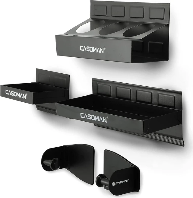 Main image of CASOMAN Magnetic Toolbox Shelf, Tray, Paper Towel Holder, 4-Piece Set, Black, Variety of Use, Durable, Magnets Any Metal Surface