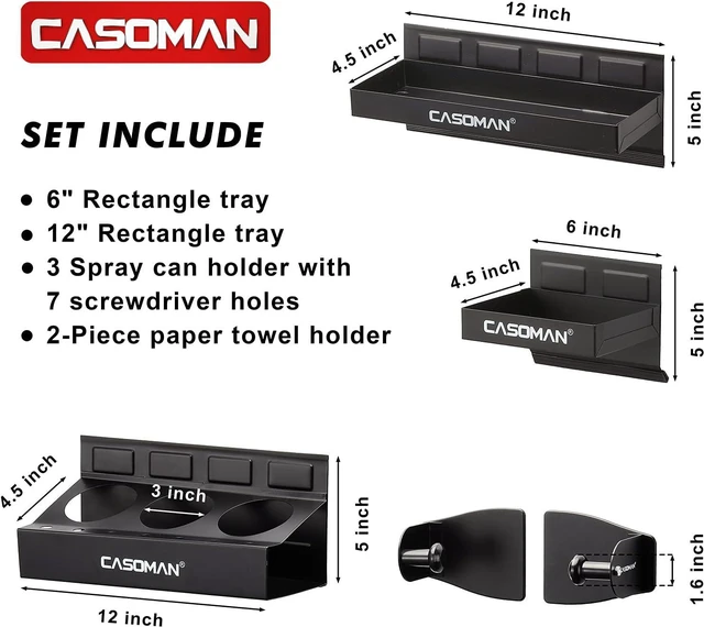 Alt view image 2 of 7 - CASOMAN Magnetic Toolbox Shelf, Tray, Paper Towel Holder, 4-Piece Set, Black, Variety of Use, Durable, Magnets Any Metal Surface