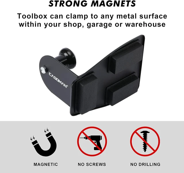 Alt view image 3 of 7 - CASOMAN Magnetic Toolbox Shelf, Tray, Paper Towel Holder, 4-Piece Set, Black, Variety of Use, Durable, Magnets Any Metal Surface