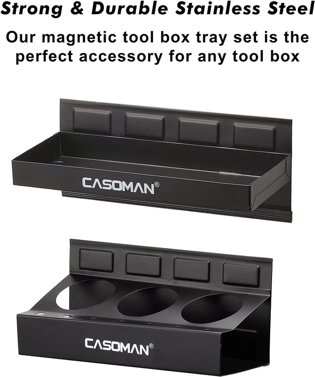 Alt view image 5 of 7 - CASOMAN Magnetic Toolbox Shelf, Tray, Paper Towel Holder, 4-Piece Set, Black, Variety of Use, Durable, Magnets Any Metal Surface