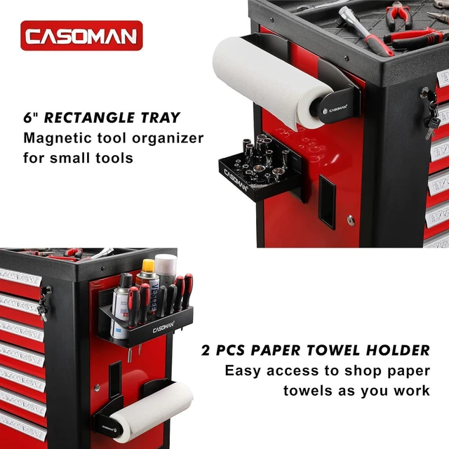 Alt view image 4 of 7 - CASOMAN Magnetic Toolbox Shelf, Tray, Paper Towel Holder, 4-Piece Set, Black, Variety of Use, Durable, Magnets Any Metal Surface
