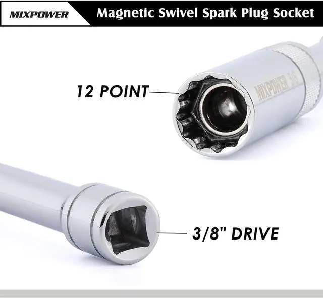 Alt view image 4 of 6 - MIXPOWER 3/8" Dr. Magnetic Swivel Spark Plug Socket Set, Thin Wall, 12 Point, CR-V, 6 Pieces, 14MM-4", 5/8"-4", 9/16"-6", 5/8"-6", 13/16"-6", 5/8"-11"