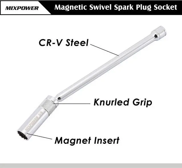 Alt view image 5 of 6 - MIXPOWER 3/8" Dr. Magnetic Swivel Spark Plug Socket Set, Thin Wall, 12 Point, CR-V, 6 Pieces, 14MM-4", 5/8"-4", 9/16"-6", 5/8"-6", 13/16"-6", 5/8"-11"