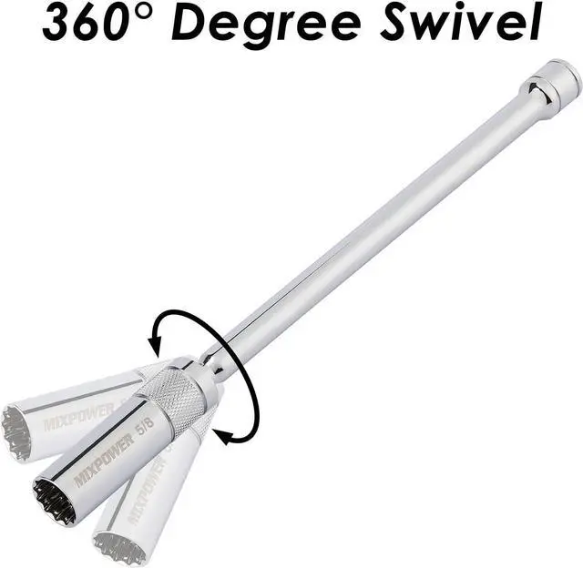 Alt view image 6 of 6 - MIXPOWER 3/8" Dr. Magnetic Swivel Spark Plug Socket Set, Thin Wall, 12 Point, CR-V, 6 Pieces, 14MM-4", 5/8"-4", 9/16"-6", 5/8"-6", 13/16"-6", 5/8"-11"