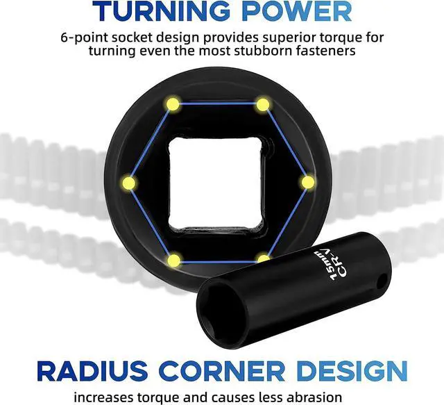 Alt view image 3 of 7 - Reniteco 48-Piece 3/8" Drive Socket Set, SAE (5/16"-3/4") & Metric (8mm-22mm), Deep & Shallow Sockets, Extension Bars, 1/2" F to 3/8" M Reducer, Universal Joint, 6 Point Design