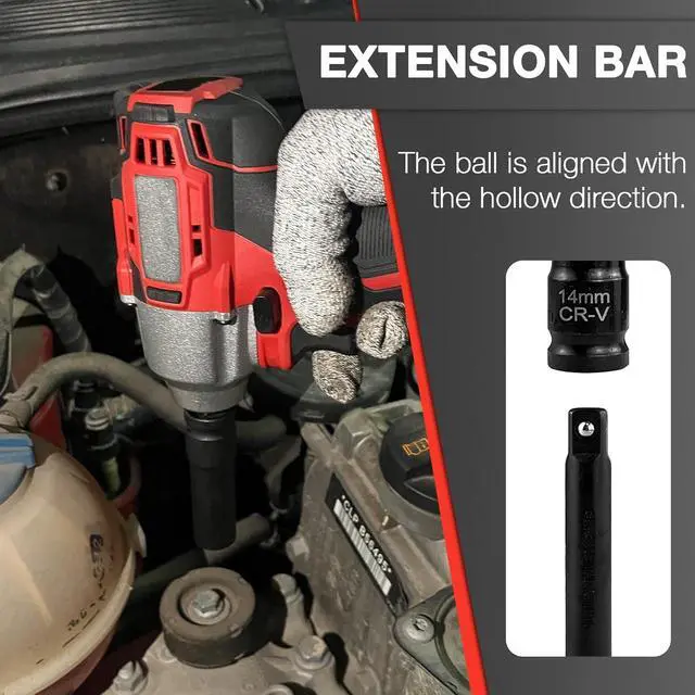 Alt view image 5 of 7 - EACELIY 33-Piece 1/2" Drive Impact Socket Set, (9-22mm), Metric Socket Set, Cr-V Steel, 6 Point Deep & Shallow Sockets, with 5", 10" Extension Bars, Universal Joint