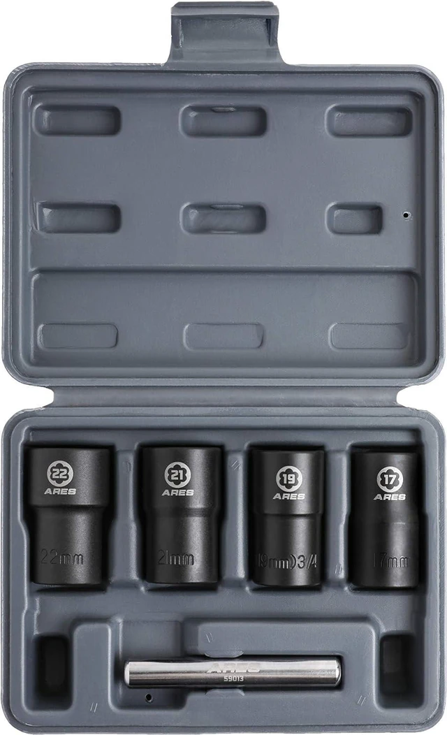 Alt view image 7 of 7 - ARES 59013-5-Piece Damaged Lug Nut Remover Socket Set - Includes 17, 19, 21, and 22mm Sockets and 12mm Steel Bar Twist Lug Nut Socket Storage Case Included