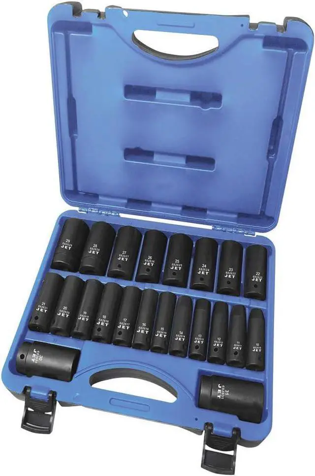 Main image of JET Equipment & Tools 1/2-inch Drive, 22-Piece Regular Metric Professional Impact Socket Set, 6 Point, 610339