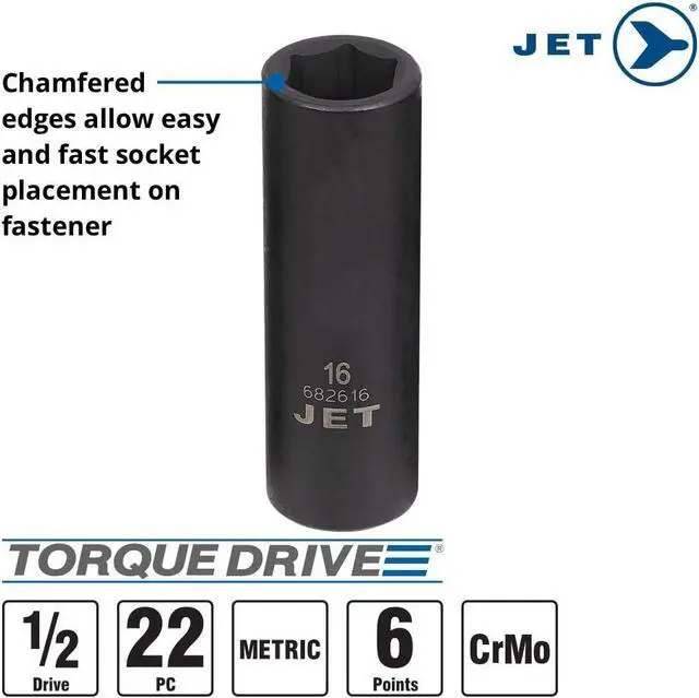 Alt view image 4 of 6 - JET Equipment & Tools 1/2-inch Drive, 22-Piece Regular Metric Professional Impact Socket Set, 6 Point, 610339
