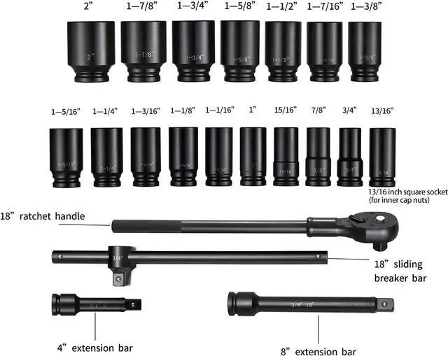 Alt view image 3 of 7 - ZOYAKKI 3/4" Drive Impact Socket Set, 21 Piece Deep Socket Assortment, 6-Point Deep Imperial Sizes (3/4-Inch to 2-Inch) | Cr-Mo Steel Includes Adapters and Ratchet Wrench Andextension Rod